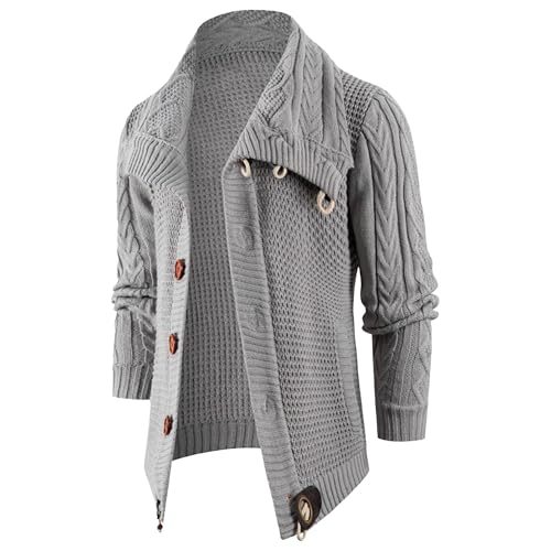 Mens Casual Shawl Collar Slim Fit Cardigan Sweaters Cable Knit Cardigan Sweaters for Men