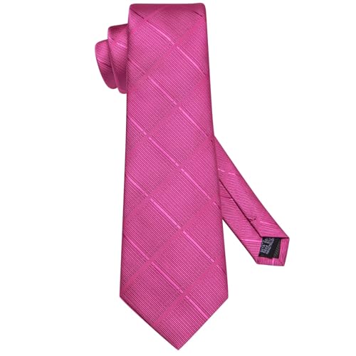 Image of Dubulle Ties for Men Silk Mens Paisley /FloraL /Striped Necktie and Handkerchief Cufflinks Wedding,Hot Pink