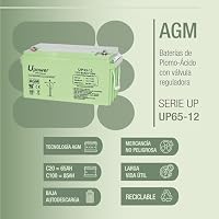 U-Power AGM Batterie 12V 65Ah, VRLA Bleiakku wartungsfrei, wiederaufladbar, Schraubanschluss M6, für USV/UPS, Alarmanlagen, Solaranlagen & Sicherheit – Ansicht 3