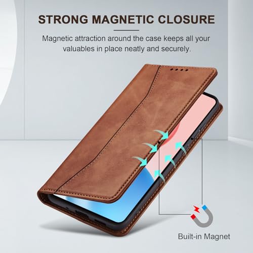 Image of Jasonyu Case for Honor 400 Pro Leather Wallet Flip Cover with Card Holder,Kickstand, Magnetic Closure,TPU Shockproof Phone Case,Brown