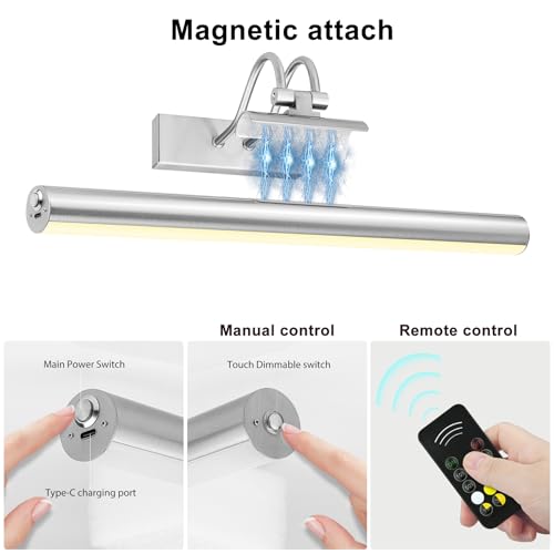 Image of RAIFOOLLY Picture Light,Magnetic Wall Lights 5000mAh,16 inch Art Light for Painting,Nickel