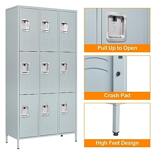 Anxxsu Metal Locker with 9 Doors Employees Locker, Metal Storage Locker with Hooks, 71" Storage Cabinet Lockers for Employees, Home, Office, Gym Requires Assembly (9 Doors, Grey) - Image 6