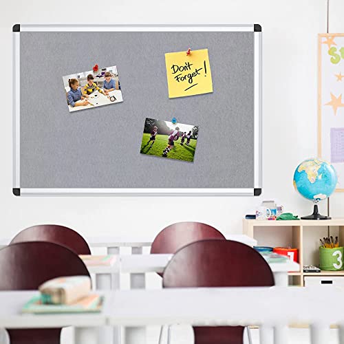 VIZ-PRO Notice Board Felt Grey, Silver Aluminium Frame, 90 X 60 cm