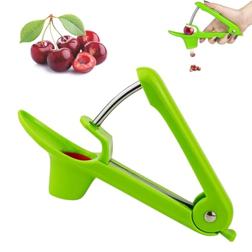 Duoleimi Deshuesador de Cerezas, deshuesador de Cerezas de Acero Inoxidable, deshuesador de ciruelas, deshuesador de ciruelas pasas, deshuesador Manual de Fruta (Verde)