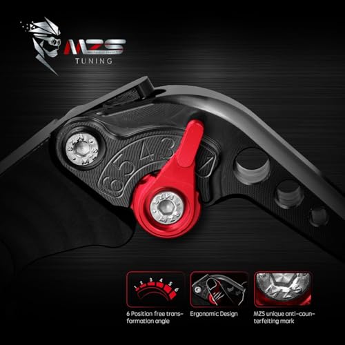 Image of MZS Black Motorcycle Brake Clutch Levers for NX500 CB500 Hornet 2024-2026 | 6-Position Adjustable Reach Short Lever Kit, Anodized CNC Handle with Anti-Slip Stripes, Unbreakable