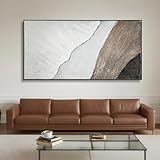 Beach Framed Wall Art Decor, Cuadros para Sala Elegantes y Modernos Dormitorios, Handmade Large Paintings, Living Room Apartment Bedroom Office Kitchen Accessories for Men, Size 29'x58' (White Brown)