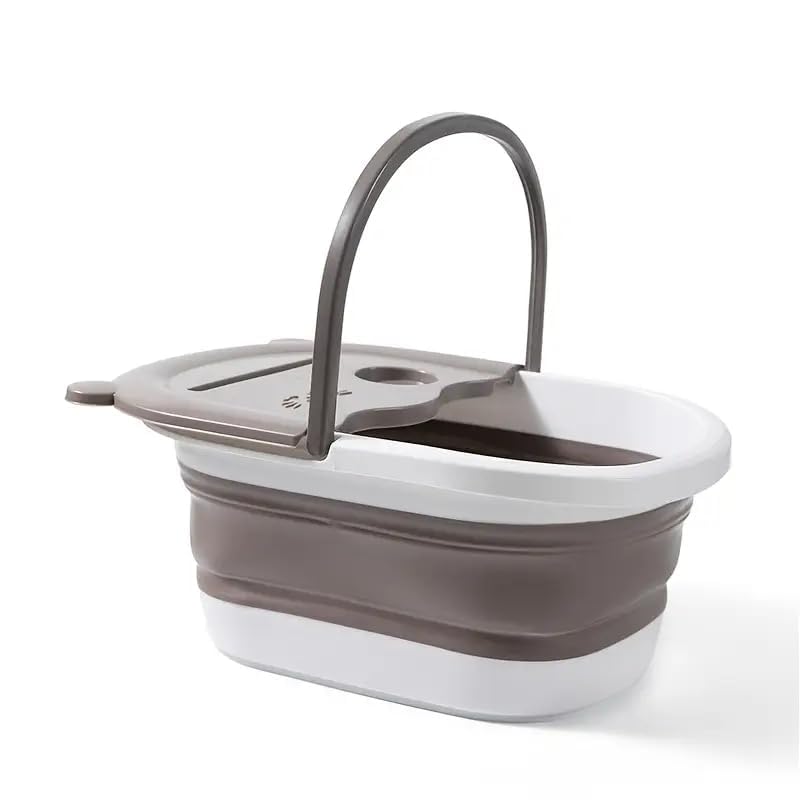 Foot Soaking Tub Massager Folding Foot Bath Spa Bucket with Massage Rollers Foldable Spa & Bubble Pedicure Manicure Tub for Home & Salon, Stress & Tiredness Relief,Foldable Laundry Basket (Grey)-image-40