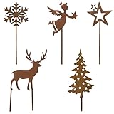 QITHGYD 5 Stück Weihnachten Outdoor Garten Dekoration Rost, Herbst Dekoration Metall Weihnachtsdeko Garten Deko Weihnachten Outdoor Edelrost Deko