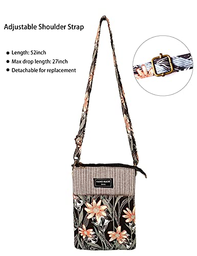 Image of LassZone Canvas Cute Crossbody Bags for Women Mini Shoulder Handbag Cell Phone Purse Wallet Leaves Pattern Coin Pouch, Style 2:black Grey, 19x14x2 cm
