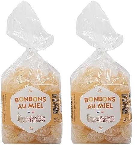 Les Ruchers du Luberon Bonbons au miel 220g - Miel Naturel pour la Gorge et la Toux - Cadeau parfait pour les amateurs de miel (Lot de 2)