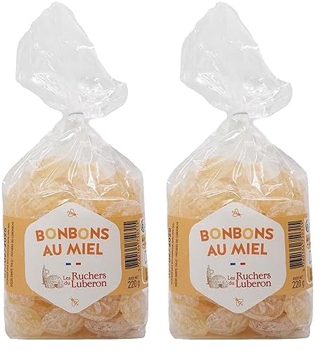 Les Ruchers du Luberon Bonbons au miel 220g - Miel Naturel pour la Gorge et la Toux - Cadeau parfait pour les amateurs de miel (Lot de 2)