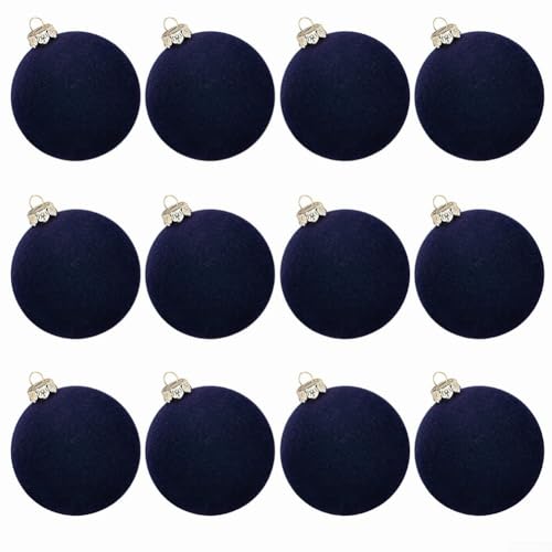 12 bolas de terciopelo para adornos de Navidad para decorar paredes de árboles con construcción de plástico y prácticos lazos para colgar (azul puro)