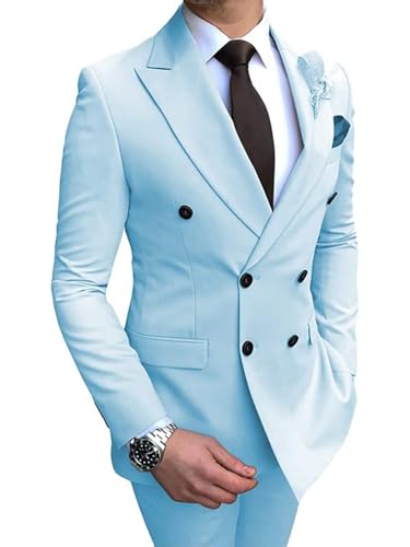 Solove-Suit Men's Regular Fit 2 Piece Suit Double-Breasted Wedding Groom Tuxedos(Blazer+Pant)
