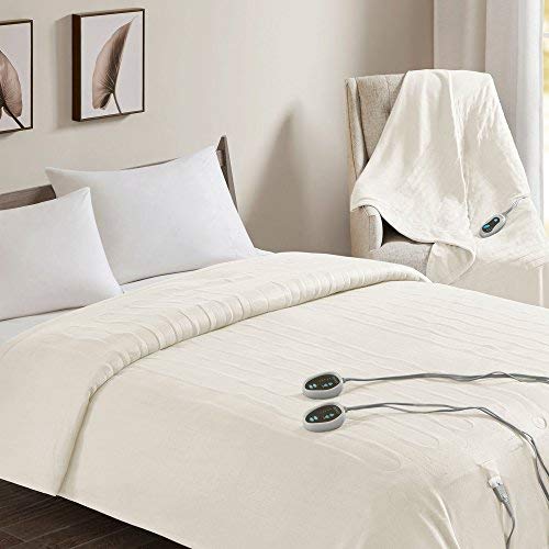 Beautyrest - Heated Fleece Blanket and Throw Combo Set - Ivory - Queen