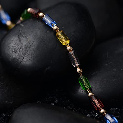 Dremmy Studios 14K Gold Plated Colorful Bead Adjustable Bracelet For Women Dainty Gold Barrel Beads Link Chain Bracelets Minimalist Jewelry Gifts For Women Girls #TOP4
