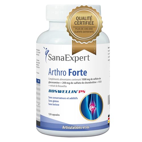 SanaExpert Arthro Forte| SUPPORT NATUREL POUR LES ARTICULATIONS ET LES OS | avec MSM, sulfate de glucosamine, chondroïtine (120 capsules). Ingrédients 100% naturels. Fabriqué en Allemagne.