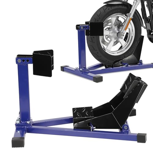 Eikuavons Motorrad Montageständer, Motorradwippe vorn Vorderradklemme Motorrad Ständer, Transportständer Vorderrad, Geeignet für 17-21 Zoll Reifen, Blau