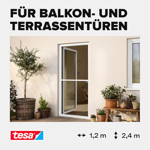 tesa INSECT STOP Aluminium Rahmen Fliegengitter für Türen XL - Insektengitter mit Aluminium-Rahmen & Clear View - Tür Insektenschutz - 120 cm x 240 cm, Weiß