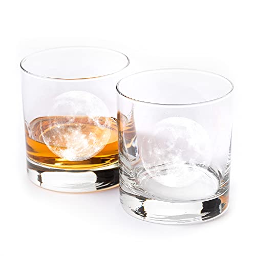 Full Moon Whiskey Glass Set - Two 11oz. Tumbler Glasses with Full Moon Screen Print