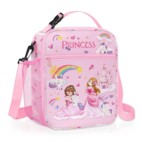 Clastyle Princess Insulated Kids Lunch Bag Large Thermal Cooler Bag for Girl Picnic School Lunch Box Tote,Pink Unicron Castle