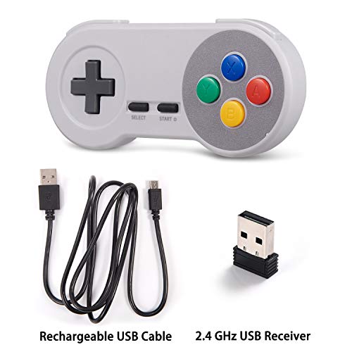 Miadore 2Pack 2.4Ghz Wireless Snes Controller For Super Snes/Nes Classic Pc Games,Rechargeable Usb Controller Wireless Game Controller Gamepad For Windows Pc Mac Linux Raspberry Pi Retropie Emulator #TOP4