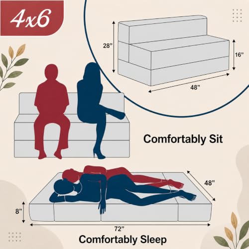 Image of Sofa Cum Bed with Jute Fabric, Convertible Two Seater Sofa Bed 4x6 Ft, Comfortable Cushioned Seating, Space Saving Design for Living Room, Bedroom & Guest Room - Red Color