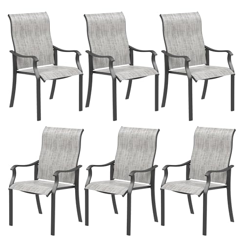 Image of UDPATIO Patio Dining Chairs Set of 6, High Back Wide Seat Outdoor Chairs | Breathable Textilene Weather Resistant Patio Chairs, Outdoor Dining Chairs, Patio Chairs for Garden Backyard Deck, Grey White