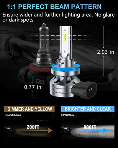 Fahren H11/H8/H16 Led Fog Light Bulbs, 350% Brighter Fanless Conversion Kit, 6500K Cool White Fog Lamps, 6000 Lumens Play And Plug, Halogen Replacement Bulbs For Cars, Trucks, Suvs (Pack Of 2) #TOP3