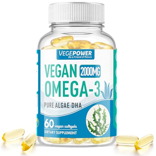 Vegan Omega 3 DHA Supplement - Algae Oil, Plant Based DHA 800mg, Carrageenan Free, Replacement for Fish Oil, Supports Heart, Brain, Joint Health - 60 Softgels