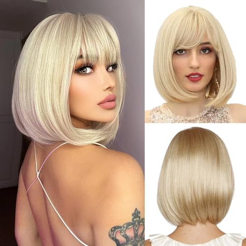FENYW Peluca Bob Con Flequillo, Peluca Corta Con Flequillo Para Mujeres, Pelu Cortas Para Mujer, Estilo Bob Peluc Para Natural Juego De Roles Ropa Peluc Diaria