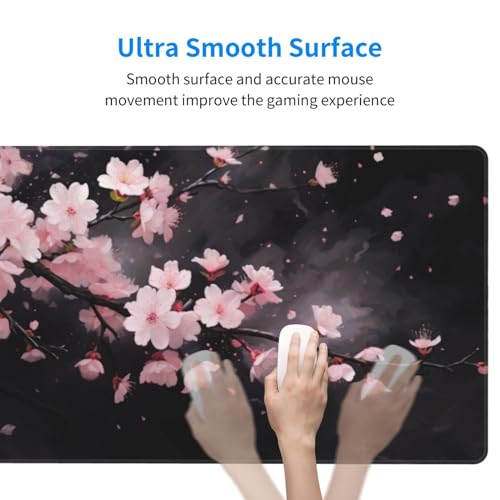マウスパッド 大型 ゲーミング ピンク 桜 花 ブラック 花びら マウスマット デスクマット 特大 おおきい キーボードパッド ゴム底 光学式 マウス対応 滑り止め 耐久性 良い おしゃれ かわいい 防水 サイバーカフェ オフィス最適 適度な表面摩擦 40cm X 75cm