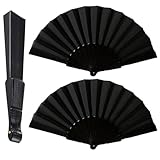 2 Pack Hand Fan Folding, Elegant Black Folding Fan with Bamboo Frame, Traditional Paper Fans for Cooling, Portable Fold Hand Fans for Weddings Festivals Yoga SPA Theater Performance and Outdoor Event