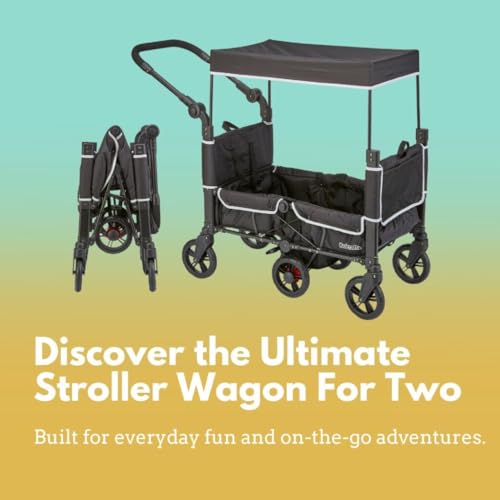 Image of Kolcraft Cloud 360 Lightweight Double Baby Stroller Wagon for Two Kids Toddlers, Ultra Maneuverable Collapsible Cart with Deep Footwell, Storage Pockets Adjustable Handle Easy in and Out