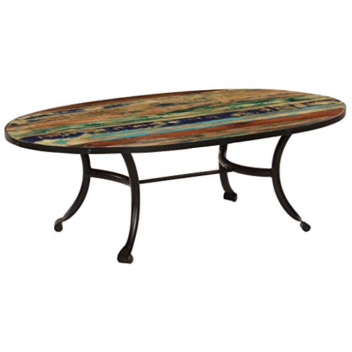Nishore Mesa de Centro Rústica de Madera Maciza Reciclada 110 x 60 x 35 cm