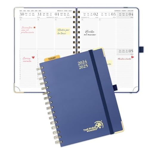 POPRUN Agenda Settimanale 2025 Spirale 21,5 x 16 cm, Diario Scuola 17 Mesi da Ago.24 a Dic.25, Copertina Rigida con Carta Spessa da 80 GSM, Blu Marino