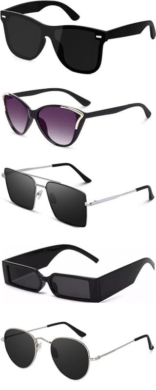 Unisex combo offer pack of 5 shades Unisex Fashion Sunglasses Set, 5 Pairs, Metal Frame, Black and Silver - Combo5-24794-image-7