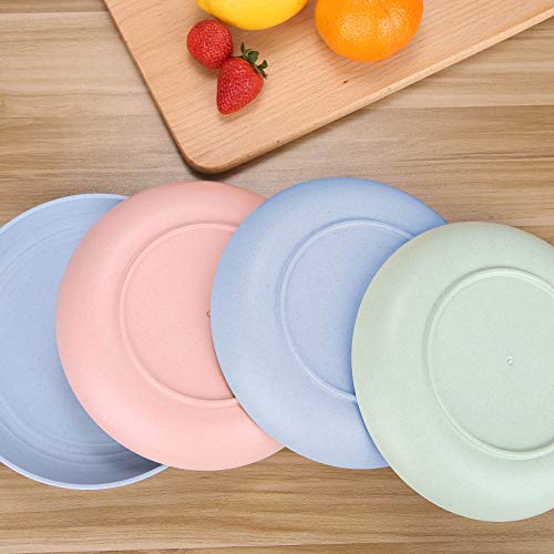 Image of 7.8 Inches Unbreakable Wheat Straw Plates - Reusable Plate Dinner Set - Dishwasher & Microwave Safe - Healthy, BPA Free & Eco-Friendly (7.8 Inches /4 Blue)