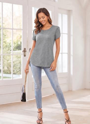 Image of Herou Women's Casual Long /Short Sleeve T Shirt Crewneck with Side Split Fall Pullover Loose Tunic Sweater Tops