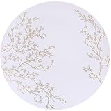 R-kay 40 Pack Floral Gold Plastic Plates Disposable Dinner Plates - 10.25 Inch - Thanksgiving Table