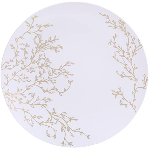 R-Kay 40 Pack Floral Gold Plastic Plates Disposable Dinner Plates - 10.25 Inch - Thanksgiving Table Decor - Hard Heavy Duty Plastic Plates - Disposable Plates For Party Wedding And Upscale Dinner #TOP5