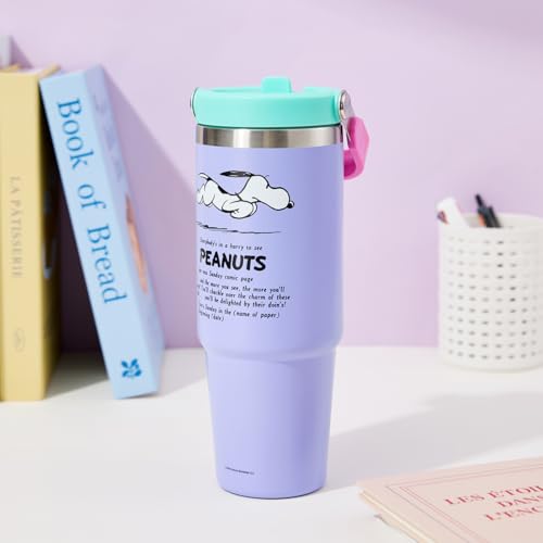 Image of MINISO Snoopy 30oz Stainless Steel Insulated Tumbler With Handle Straw Lid
