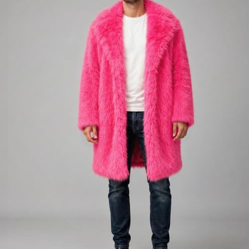 Image of Lisa Colly Mens Faux Fur Coat Jacket Winter Overcoat | Men's Faux Fur Long Jacket, Long Sleeve, Fluffy Warm, Winter Parka Coat