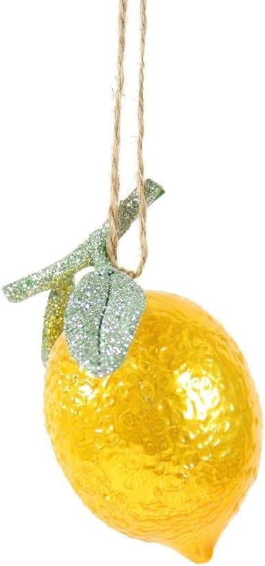 Glossy Lemon on a Branch Faux Fruit Food Glass Christmas Ornament