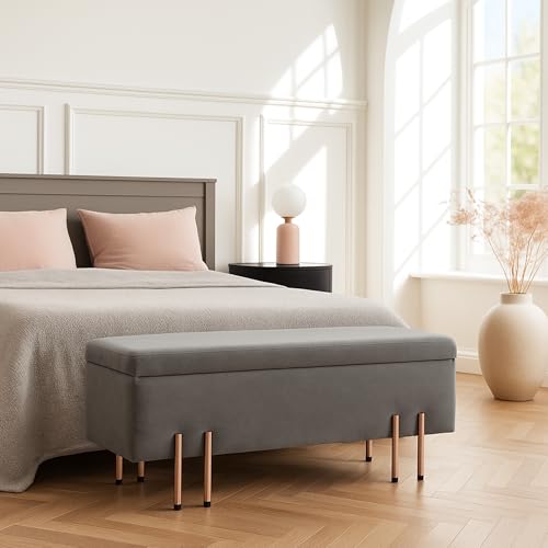 [en.casa] Ottomana con Seduta Imbottita Cassapanca Fondoletto Poggiapiedi per Camera da Letto Panca Contenitore per Ingresso Soggiorno 100x40x42 cm Velluto Grigio