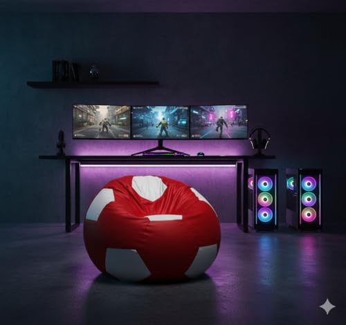Image of Couchette Kids Football Bean Bag, Small Bean Bag for Kids, Red and White (Without Fillers)