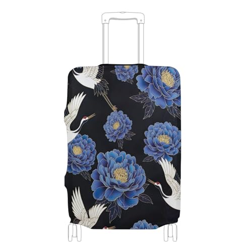 Joisal Elegant Cranes Peony Blue Purple Suitcase Cover Custom Luggage Protector Anti-scratch Travel Luggage Accessories Floral, S, Fits 18-20 Inch Case