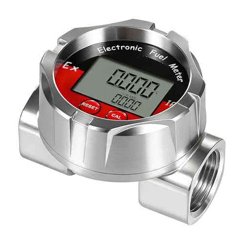1 Zoll Edelstahl-Durchflussmesser, Elektronischer Turbinen-Durchflussmesser mit LCD-Display Turbinenzähler für Flüssiges Wasser, Benzin, Kerosin, Öl