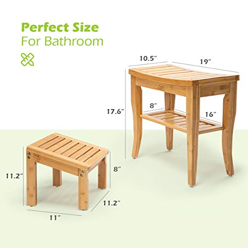Oasiscraft Bamboo Shower Bench Chair With Foot Stool And Free Soap Dish, Wood Spa Bath Seat Wooden Bathroom Stool Bath Organizer Seat With Underneath Storage Shelf, Perfect For Indoor Outdoor #TOP1