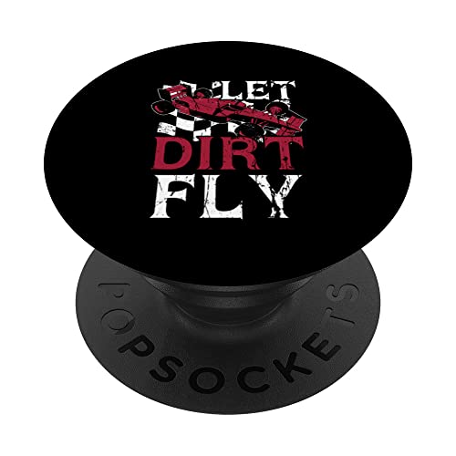 Let Dirt Fly Funny Dirt Track Racing PopSockets Swappable PopGrip, Black