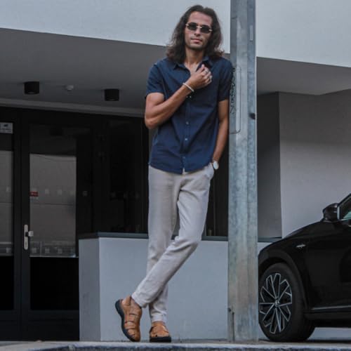 Harssidanzar Mens Leather Fisherman Sandals Closed Toe Sandal For Men KM226US3